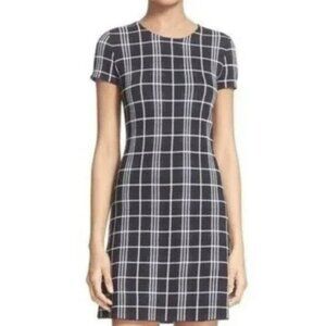 THEORY Branteen JP Navy/White Mini Sheath Plaid Lustrate Dress